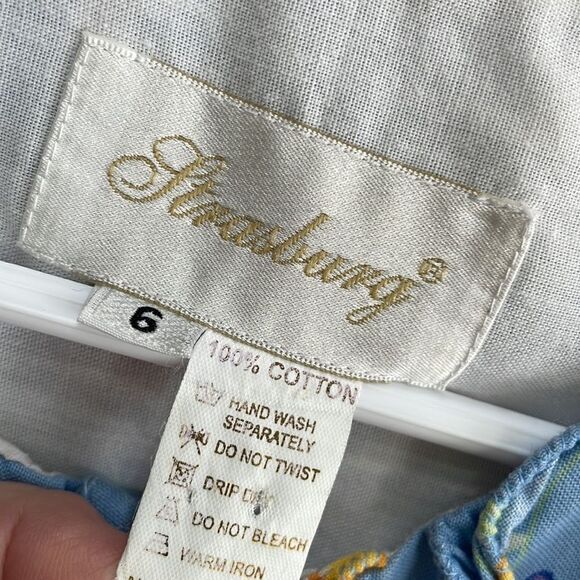 VINTAGE STRASBURG RUFFLE FRONT DRESS IN BLUE FLORAL PRINT - Picture 4 of 5